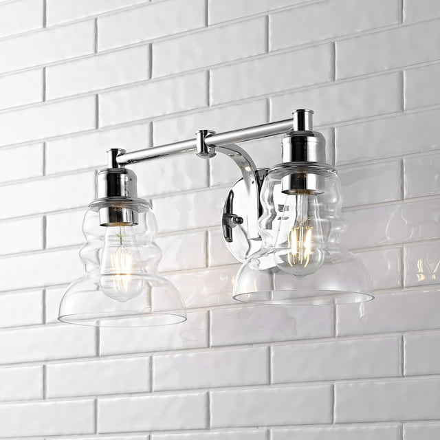 Manhattan Vintage 18.5" 2-Light Metal/Glass Industrial Rustic LED Vanity, Chrome