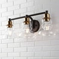 thumbnail image 1 of JONATHAN Y Manhattan Vintage 25.5" 3-Light Metal/Glass Industrial Rustic LED Vanity, Brass Gold/Oil Rubbed Bronze, 1 of 9