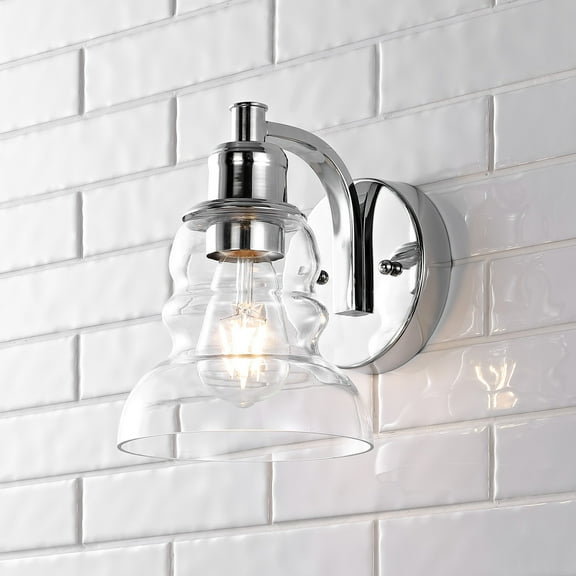 JONATHAN Y Manhattan Vintage 6.5" 1-Light Metal/Glass Industrial Rustic LED Vanity, Chrome