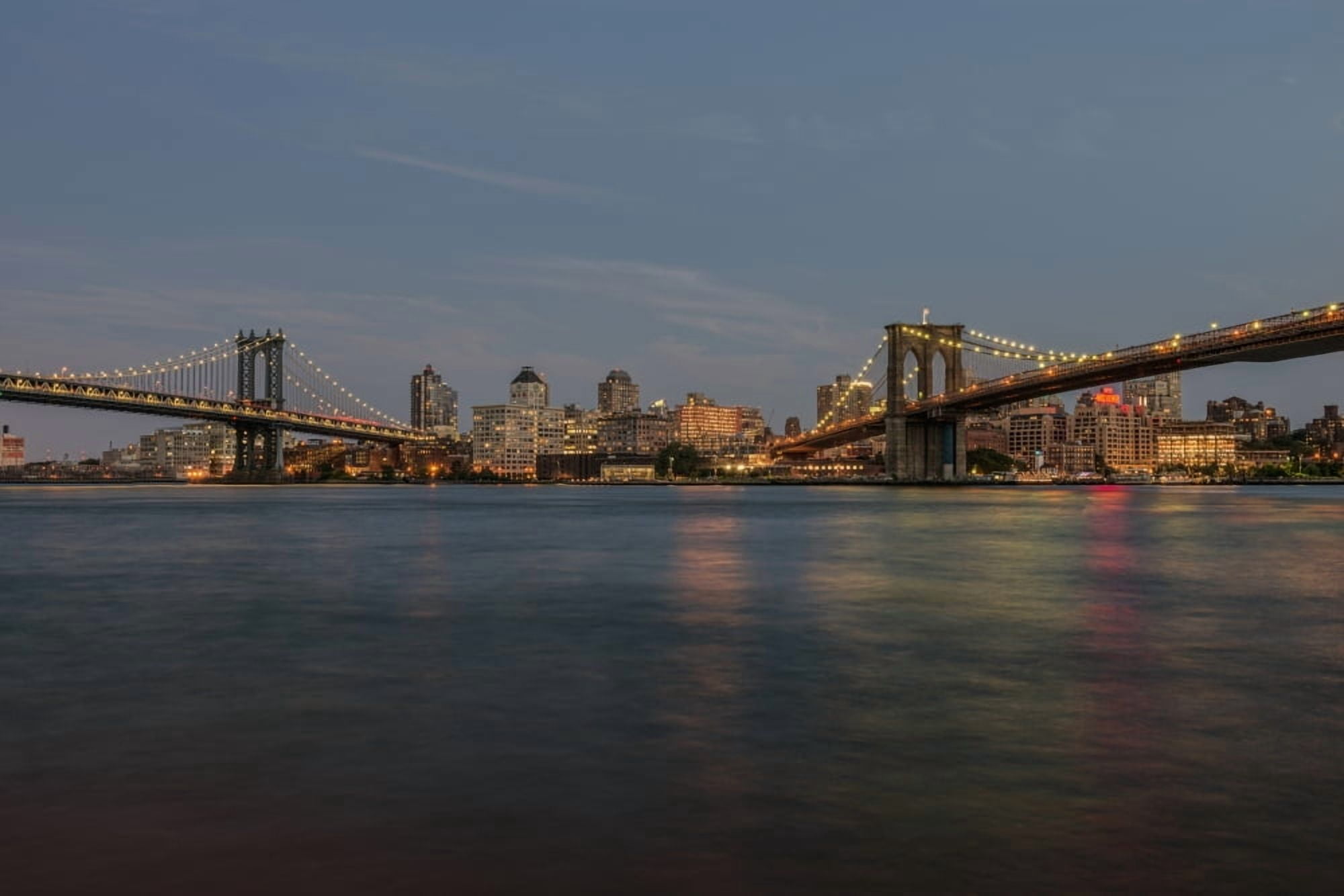 Manhattan and Brooklyn Bridges at sunset New York City New York United States of America Canvas Art - F M Kearney Design Pics (38 x 24)