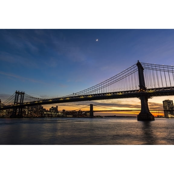 Manhattan and Brooklyn Bridges at twilight; New York City New York United States of America Poster Print