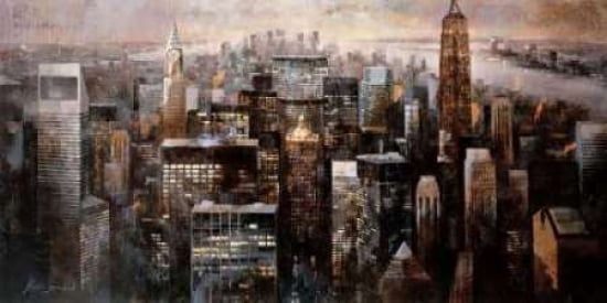 Manhattan by Night Canvas Art - Marti Bofarull (10 x 20)