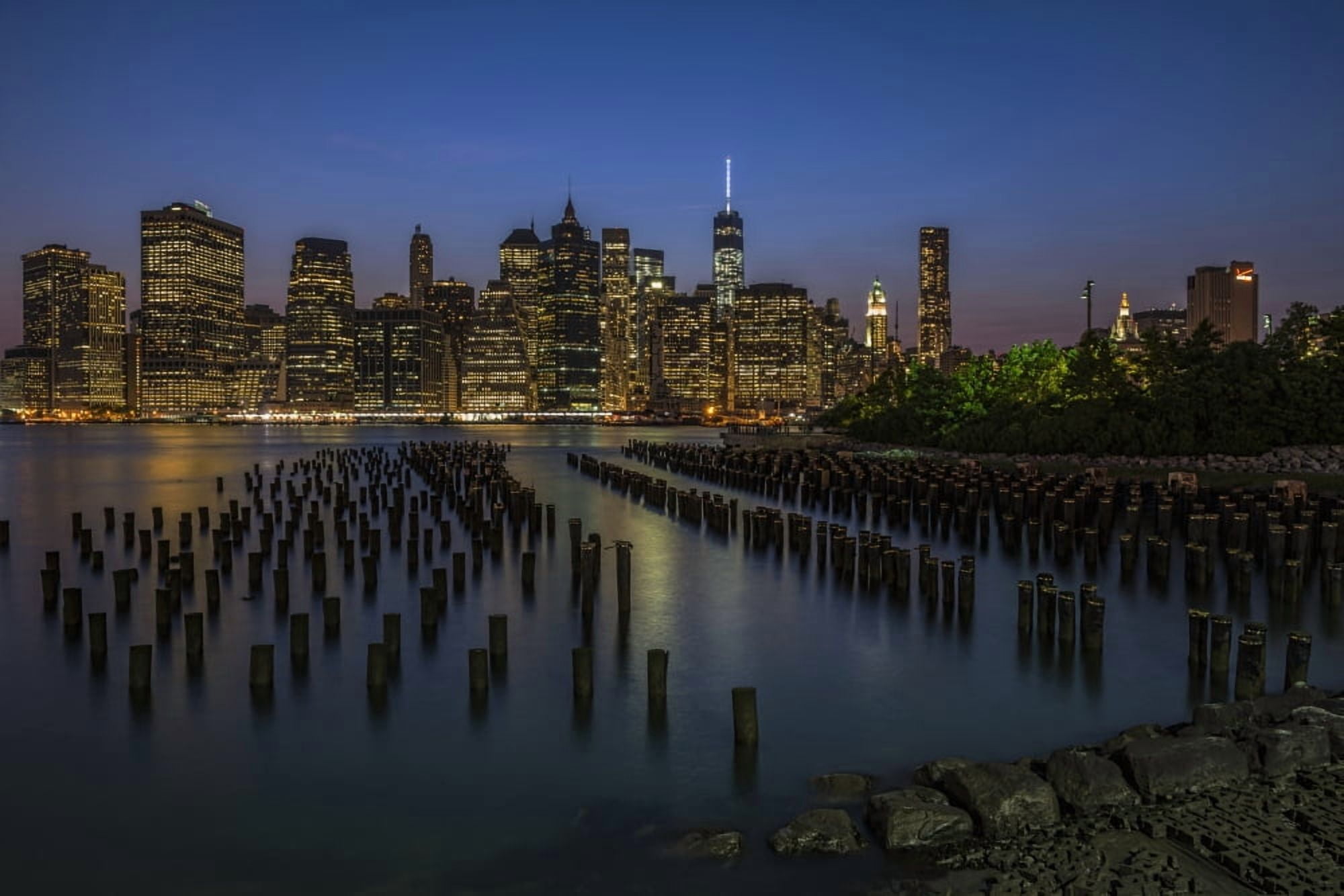Manhattan skyline at twilight Brooklyn Bridge Park Brooklyn New York United States of America Canvas Art - F M Kearney Design Pics (19 x 12)