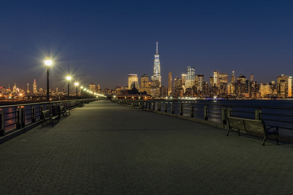 Manhattan skyline at twilight Liberty State Park Jersey City New Jersey United States of America Canvas Art - F M Kearney Design Pics (19 x 12)