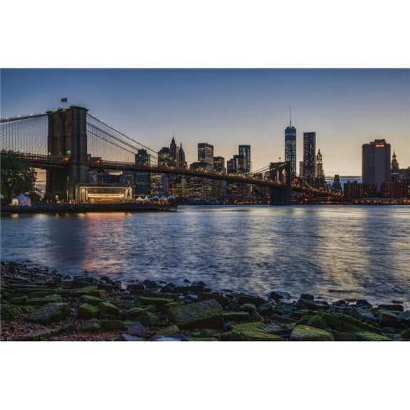 Manhattan skyline at twilight with Brooklyn Bridge  Brooklyn Bridge Park