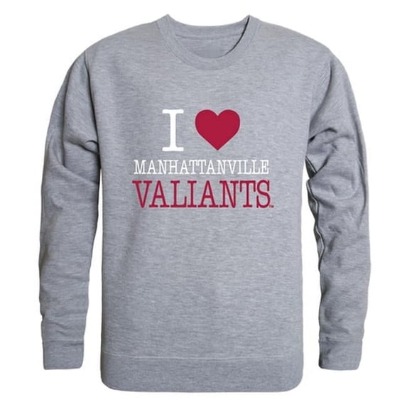 Manhattanville College Valiants I Love Crewneck Sweatshirt, Heather Grey - Small