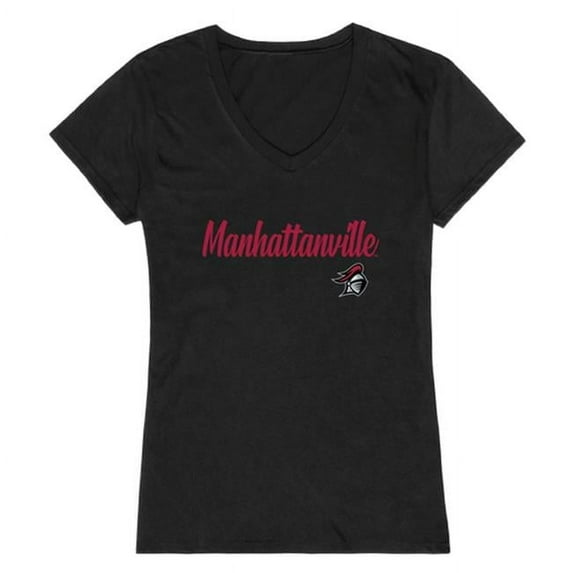 Manhattanville College Valiants Women Script T-Shirt, Black - Medium