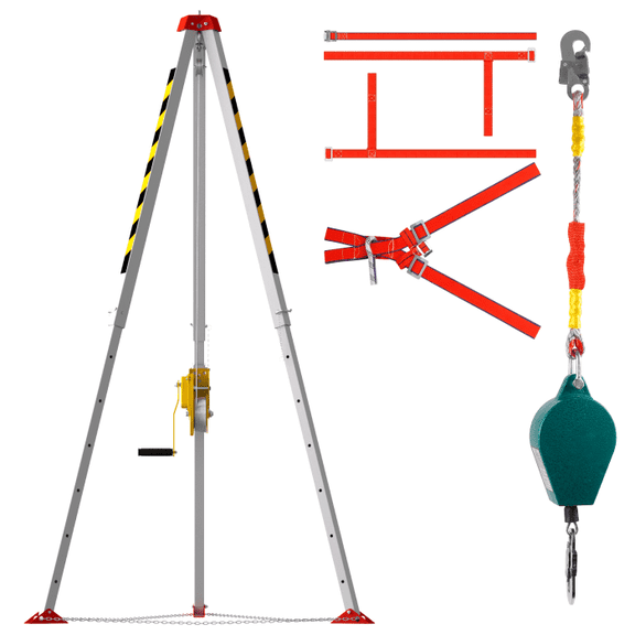 Manhole Tripod, 1800LBS Horizontal Force, Aluminum Alloy, Complete Kit, Rescue Tripod System, Factories, Confined Areas, Sewers