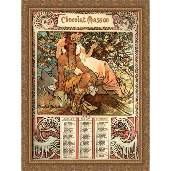 Manhood (calendar) 28x38 Large Gold Ornate Wood Framed Canvas Art by Alphonse Mucha