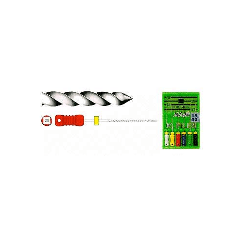 Mani MK2820 K-File with Plastic Handle & Endo Stop 28mm 0.02 Taper #20 Yellow 6/Pk