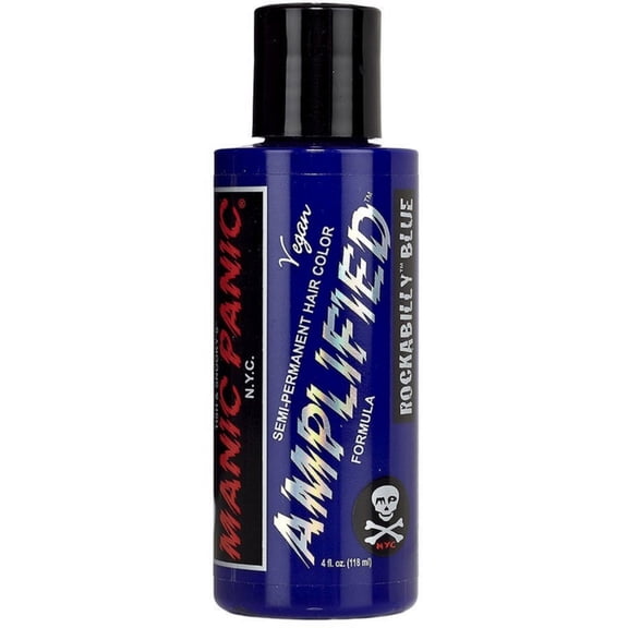 MANIC PANIC Rockabilly Blue Amplified Semi-Permanent Hair Dye - Strong True Neutral Blue Color - Works on Dark & Light Shades - Vegan, PPD & Ammonia Free