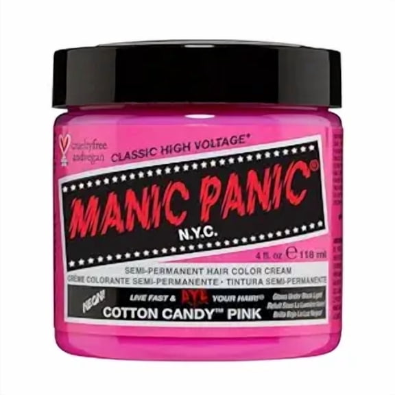 MANIC PANIC Cotton Candy Pink Hair Dye - Classic High Voltage - Semi Permanent Neon Bright Cool Toned Pink Hair Color - Glows Under Black Light - Vegan, PPD & Ammonia Free (4oz)