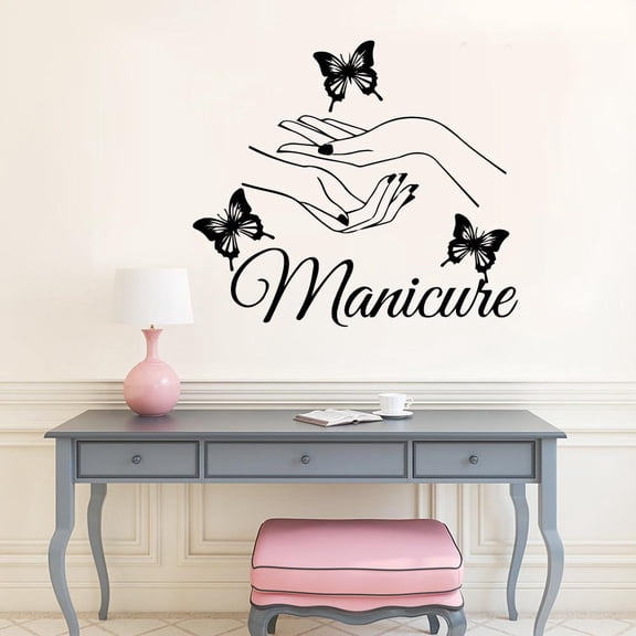 Manicure Butterfly Hands Beauty Salon Nail Wall Sticker Decals For Girl Room Salon Decor 58x65cm