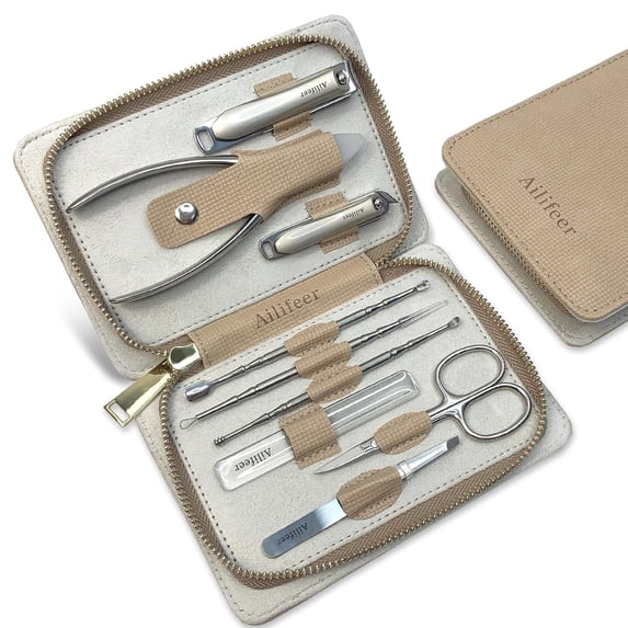 Manicure Kit, 9-in-1 Stainless Steel Professional large Nail Cutters and nail clippers Set, Includes Nail File, Cuticle Trimmer, with Portable Travel Case kit,Gifts For Women Men