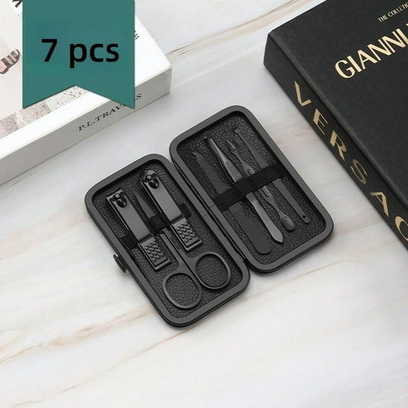 Manicure Kit for Men, 7 Piece Stainless Steel Mens Nail Grooming Kit with Travel Case, Includes Mens Nail Clippers Set, Nail File, Slant Tip Tweezers, Cuticle Scissors, Nail Care Tools