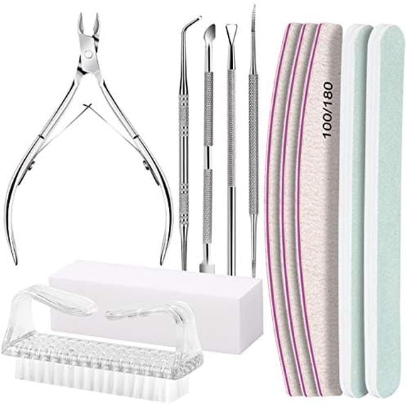 Manicure Kit, Nail Files 100/180, Cuticle Nippers, Nail Buffer Block, Cuticle Pusher, Cuticle Peeler, Ingrown Toenail Tool, Toenail File, Nail Care Kit, Nail Tools for Manicure, White
