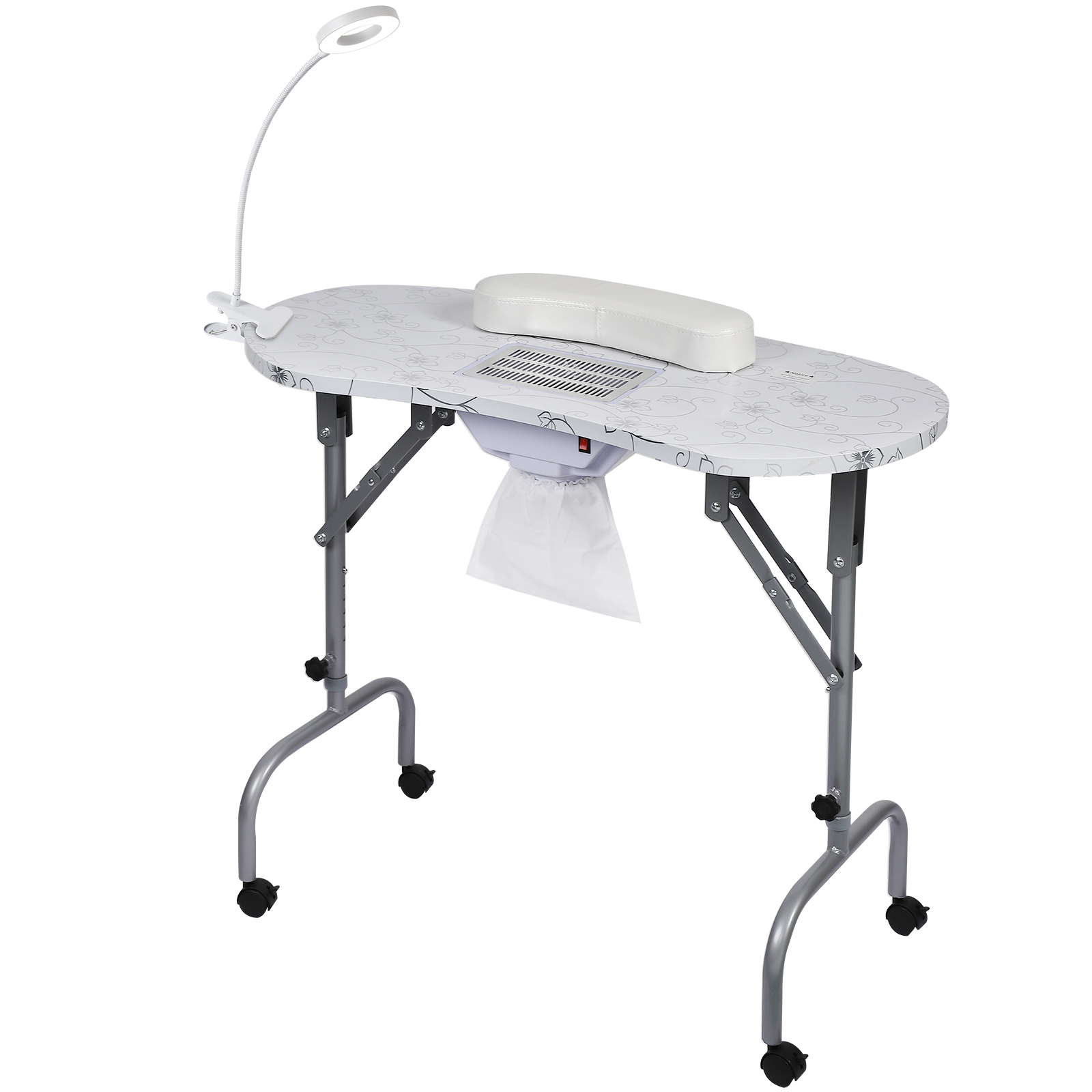 Manicure Nail Table Portable, Folding Nail Technician Desk with Built