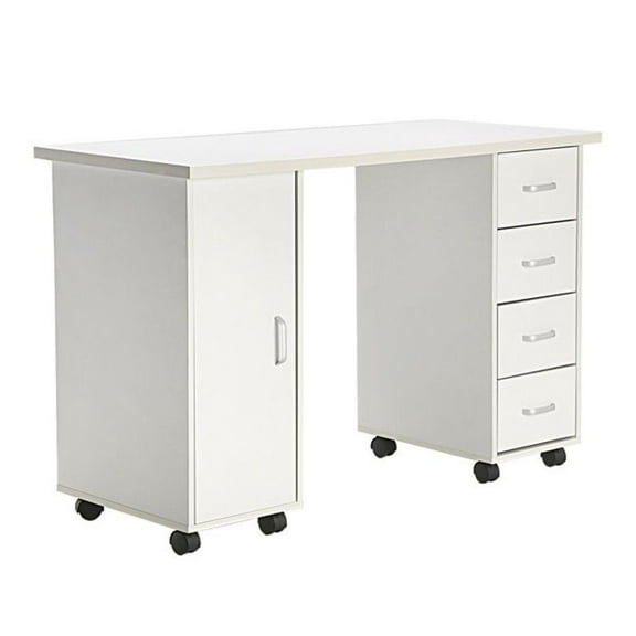 Manicure Nail Table with Drawer - Double Edged White Salon Station - Professional Nail Tech Table with Wrist Rest & Storage as picture