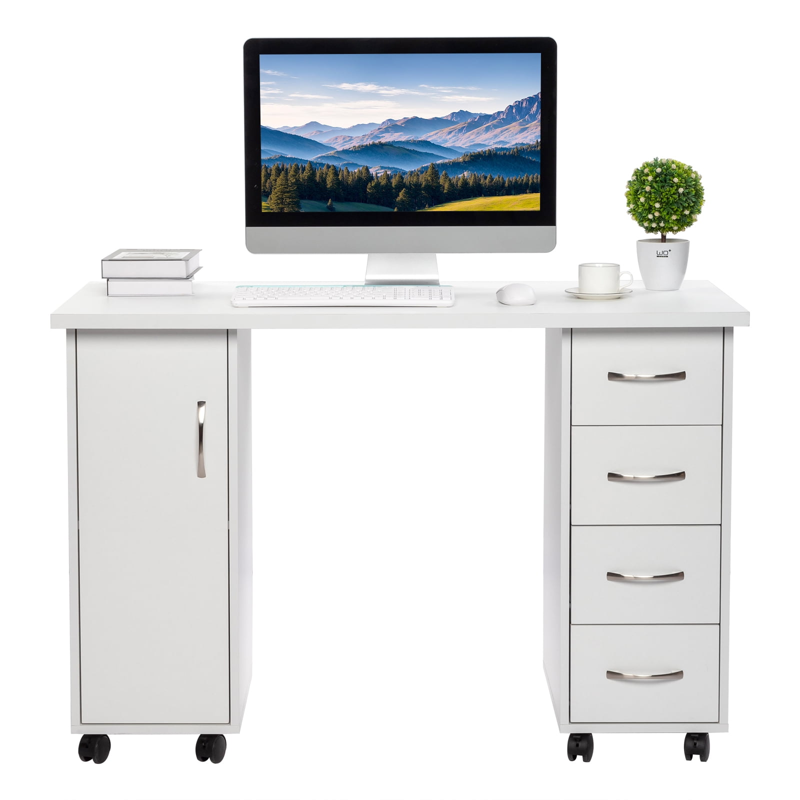 Manicure Nail Table with Drawer, White