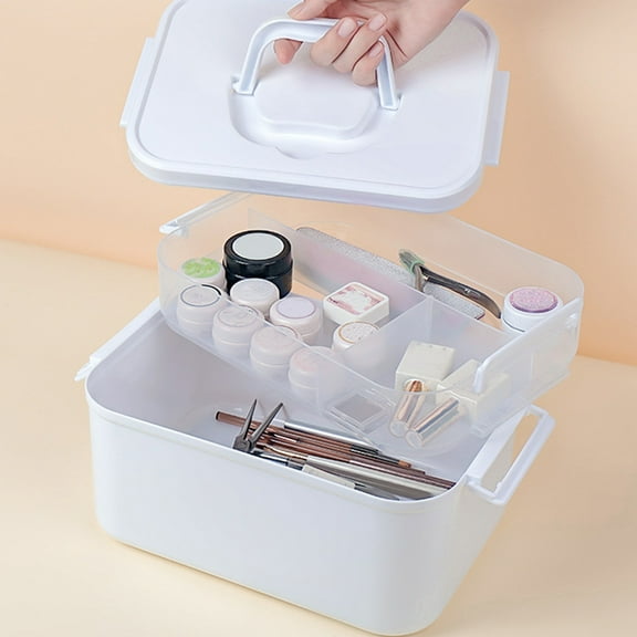 Manicure Organizer-Large Capacity Nail Art Storage Box with Double Layers, Portable Handle Design, Perfect for Nail Polish & Tools, Durable Plastic for Home or Professional Use