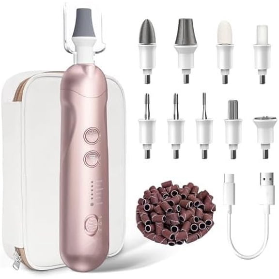 Manicure Pedicure Kit with Case, Professional for Senior Thick Toenail, Cordless Electric File, 5 Speeds Pedicure Tools for Callus Remover, Drill for Women Hand Care