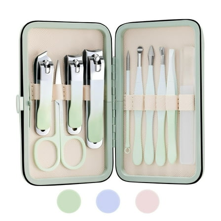 Manicure Set, 10 pcs High-Carbon Steel Nail Clippers Set, Portable Mini Manicure and Pedicure Kit, Travel Grooming Nail Kit with Leather Bag for Men and Women