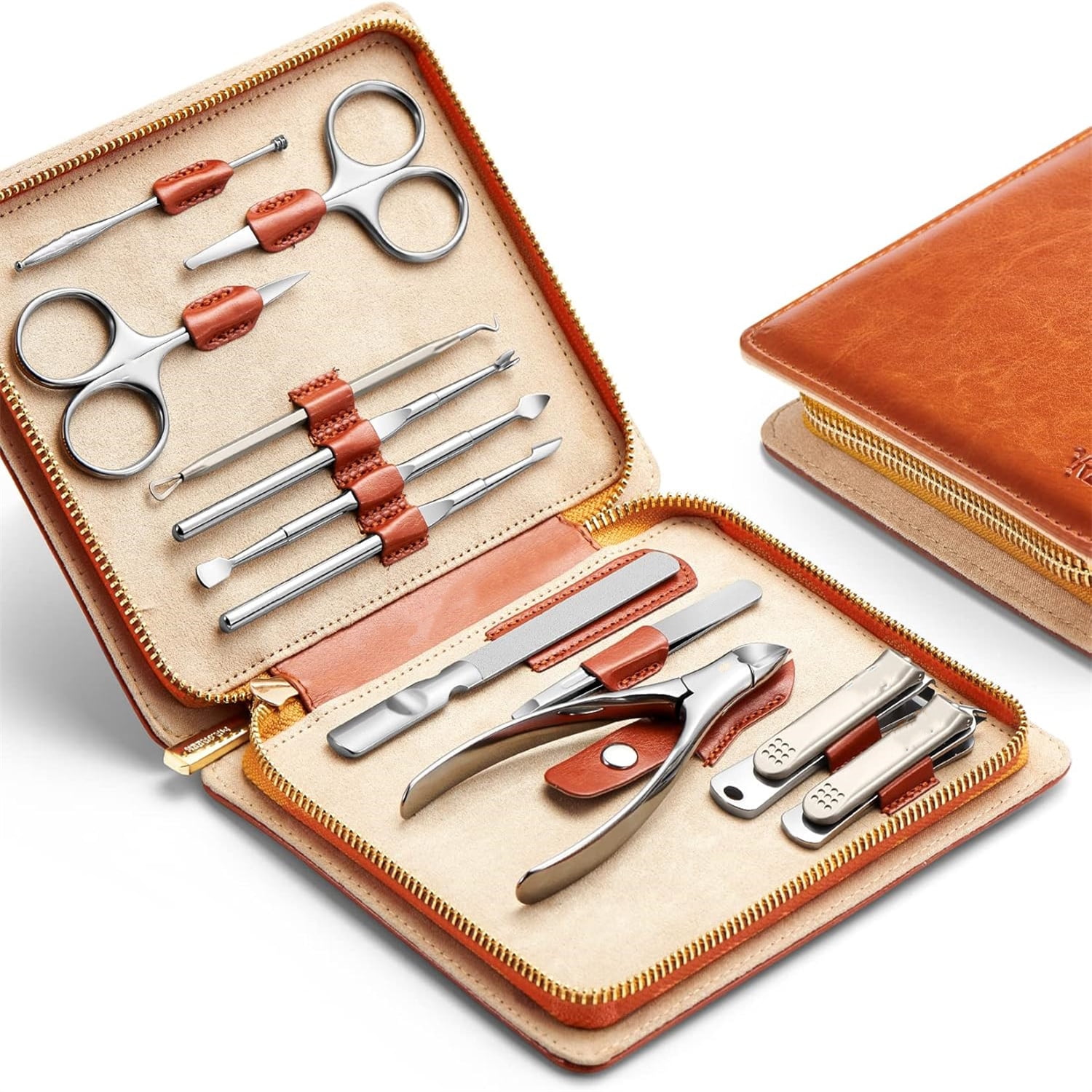 Manicure Set 12 in 1 Multi-Function Nail Clippers Personal Care Tool Kits Stainless Steel Pedicure Sets with Leather Case Idea Gift (12Pcs Set)