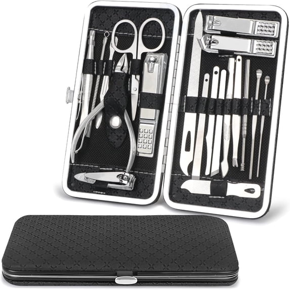 Peduu Manicure Set 19 Pcs Nail Clippers Kit Professional Pedicure Care Tools Stainless Steel Grooming Kit Black