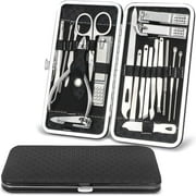 Manicure Set 19 Pcs Nail Clippers Kit Professional Pedicure Care Tools Stainless Steel Grooming Kit Thick Cutter & File Scissors & Fingernails with Case for Travel or Home Black