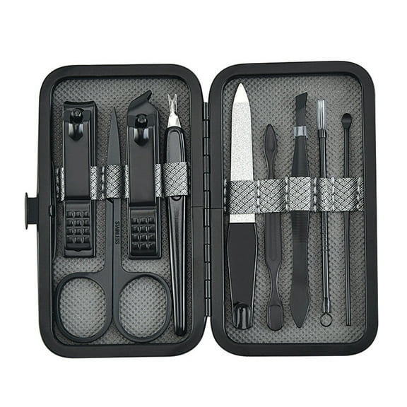 Manicure Set 9 in 1 Stainless Steel – 10 Dollar Items for Men Nail Cutting Kit, Nail Kit Men, Portable Travel Grooming Tools with Leather Case, Professional Nail Care, Compact Hand Foot Tool Kit