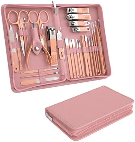 Manicure Set Personal Care, Nail Clipper Kit, Professional Nail Clipper Pedicure Set, Nail Tools with Luxurious Travel Case, Gifts for Men Women Family Friend, 31 Pieces (Pink)