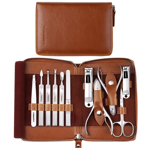 Manicure Set, Professional Manicure Kit Nail Clippers Set Stainless Steel Pedicure Tools Nail Kit Men Grooming Tool with Portable Leather Travel Case Luxury Gifts
