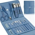 thumbnail image 1 of Manicure Set Professional Nail Clippers Pedicure Kit, 16 pcs Stainless Steel Nail Care Tools Grooming Kit with Luxurious Travel Leather Case for Thick Nails Men Women Gift (Blue), 1 of 6