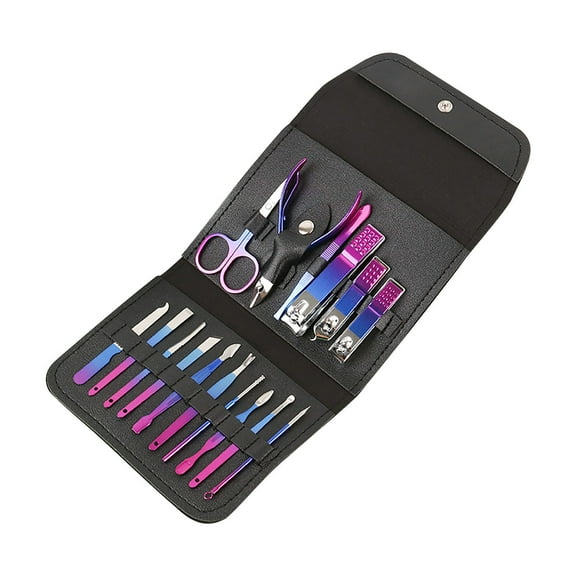 Manicure Set Professional Nail Clippers Pedicure Kit, 16 pcs Stainless Steel Nail Care Tools Grooming Kit with Luxurious Travel Leather Case for Thick Nails Men Women Gift