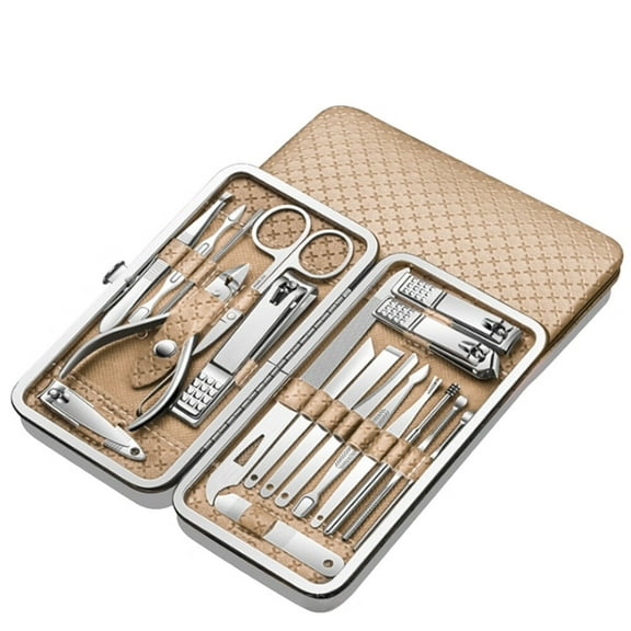 Manicure Set, Professional Nail Clippers Pedicure Kit 19 Pieces Nail Care Tools for Travel & Grooming (Gold)