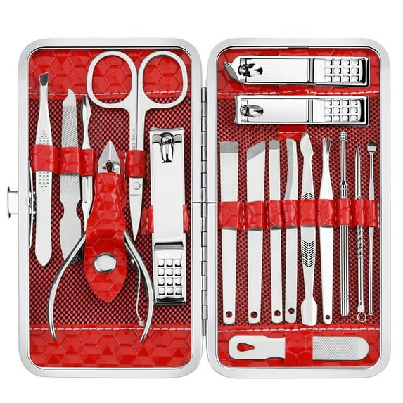 Manicure Set, Professional Nail Clippers Pedicure Kit 19 Pieces Nail Care Tools for Travel & Grooming (Red)