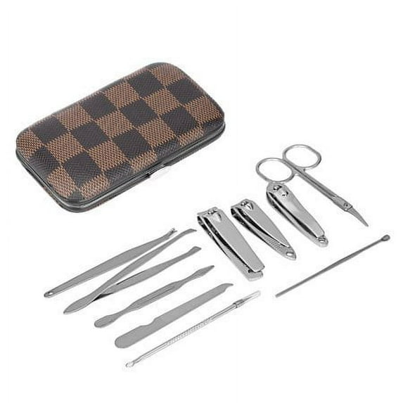 Manicure Set Travel Mini Nail Clippers Kit Pedicure Care Tools 10Pcs Stainless Steel Grooming kit Coffee Grid