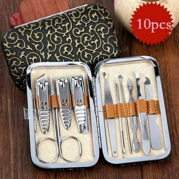 Manicure Set Travel Mini Nail Clippers Kit Pedicure Care Tools 10Pcs Stainless Steel Grooming kit Gold