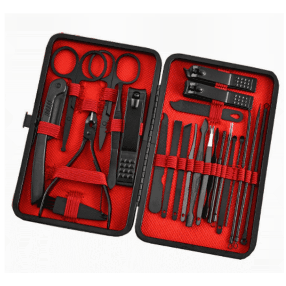 Manicure Set, Travel Mini Nail Clippers Kit Pedicure Care Tools, 24pcs Stainless Steel Grooming kit (Red)