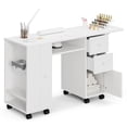 thumbnail image 1 of 55 Inch Nail Desk for Nail Tech, White Manicure Table Nail Station with Foldable Tray & Trash Bag Holder, Wrist Cushion, Lockable Wheels, Nails Table for Nail Beauty Salon Spa（White）, 1 of 10