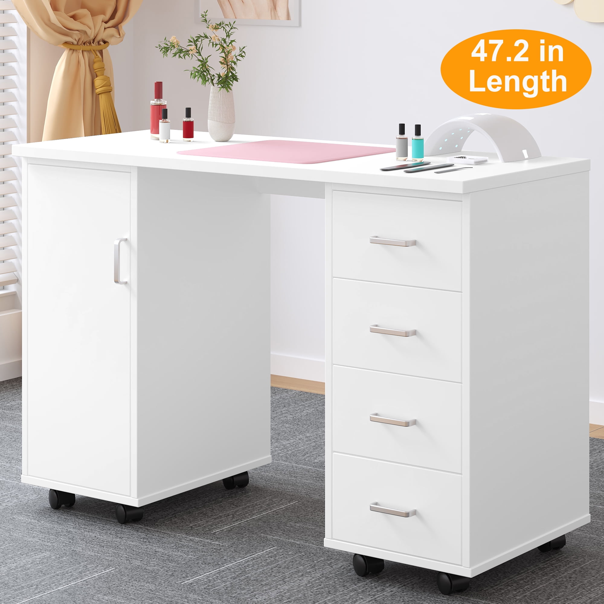 Manicure Table, BTMWAY Wood Nail Salon Station Table, Rolling Manicure