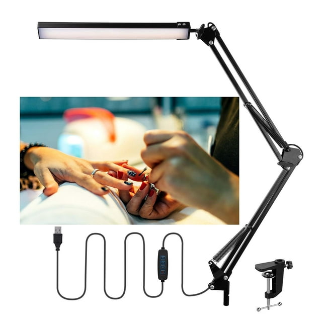 Manicure Table Lamp, LED Architect Desk Lamp, Swing Arm Workbench Lamp, Zoom Lighting for Computer with Clamp, Dimmable, Memory for Kids, Home, Office, Working, Reading, Studio, Sewing, Watchmaker