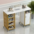 thumbnail image 1 of Manicure Table, Marbling Texture Nail Table With Electric Downdraft Vent,Wrist Cushion, Lockable Wheels, Storage Layers & Cabinet,White, 1 of 5