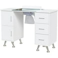 thumbnail image 1 of Manicure Table Nail Desk for Nail Tech w/Glass Top & Wrist Rest, Beauty Salon Nail Supplies Decor Workstation Acetone Resistant w/2 Side Cabinet+3 Drawers, White, 1 of 7