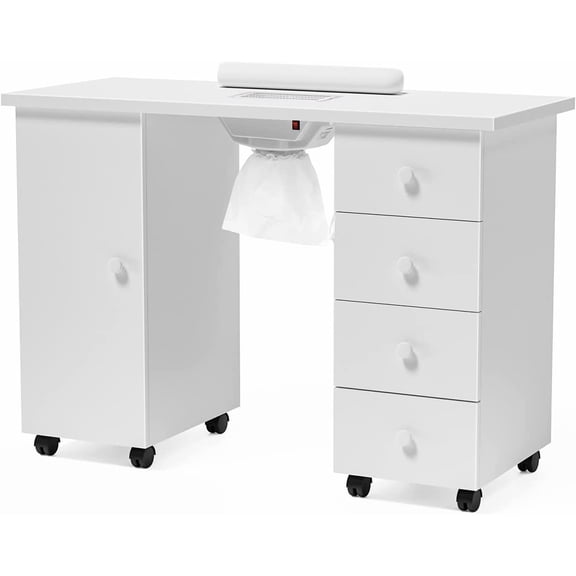 Manicure Table Nail Desk for Nail Tech, Nail Table Beauty Salon Tech Station w/Electric Downdraft Vent, Lockable Wheels,Wrist Cushion,Storage Drawers
