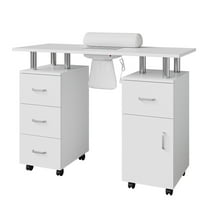 Manicure Table Nail Desk for Tech, Electric Dust Collector, Makeup Beauty Salon Storage with Lockable Wheels, 4 Drawers &1Cabinet