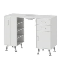 Manicure Table Nail Desk with Glass Top Wrist Rest Electric Dust Collector Storage Drawers Cabinet, Beauty Salon Workstation for Nail Tech