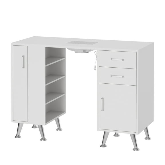 Manicure Table Nail Desk with Glass Top Wrist Rest Electric Dust Collector Storage Drawers Cabinet, Beauty Salon Workstation for Nail Tech