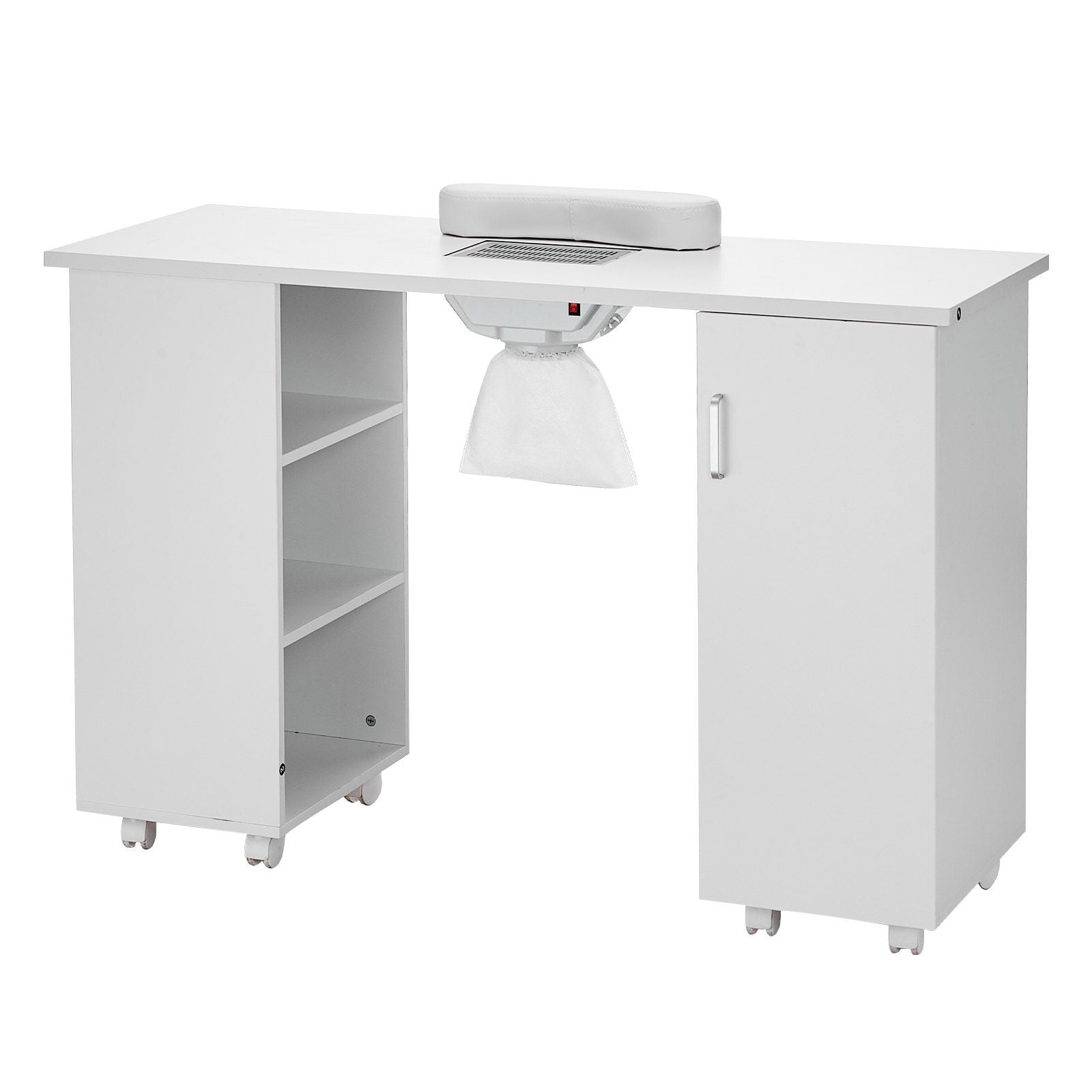 White MDF Manicure Table with Drawer and Wheels