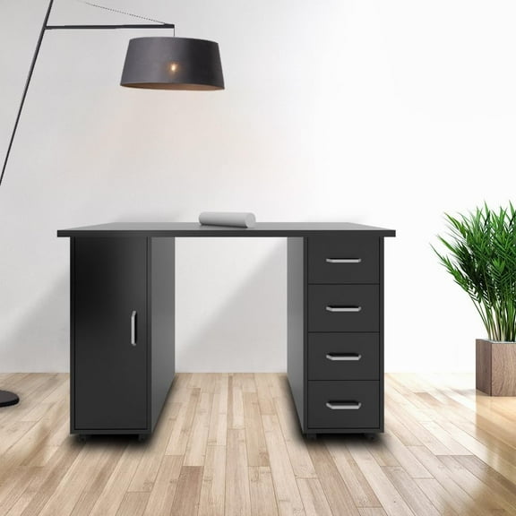 Manicure Table with 4 Drawers and Side Cabinet,Computer Desk with Lockable Wheels,Study Desk with Wrist Pad,for Office Reading Room Bedroom,Black